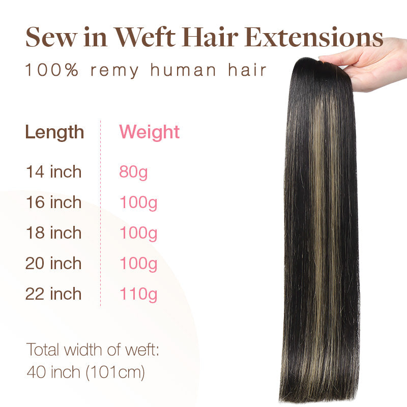 Black to Light Blonde Balayage (1B/19/1B) Sew-In Weft Hair Extensions (80g-120g)