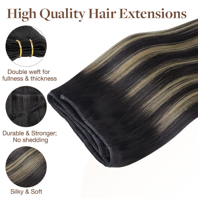 Black to Light Blonde Balayage (1B/19/1B) Sew-In Weft Hair Extensions (80g-120g)